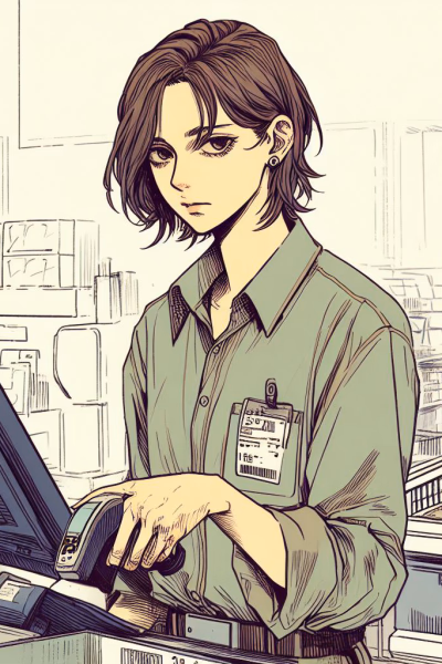 Nadia - A cynical, flirty convenience store cashier with a hopeless crush on her pretty female customer and 