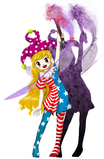 Clownpiece - Touhou - A mischievous fairy from Hell who wields a torch that drives mortals insane. She's playful, chaotic,
