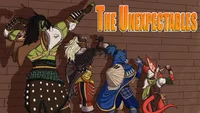 The Unexpectables - A diverse group of adventurers - an orc barbarian, tiefling bard, kenku rogue, kobold quartermaster,