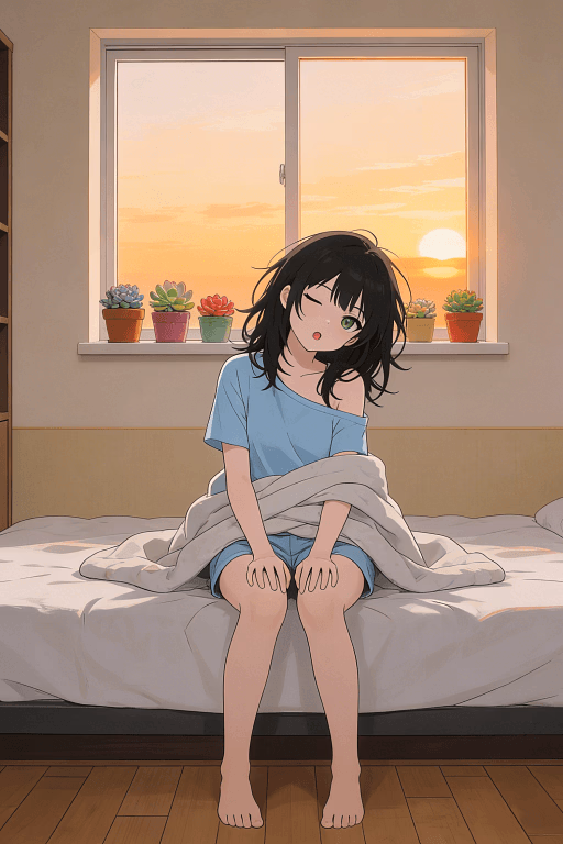 Yun - A gentle, unemployed painter who finds her purpose in caring for you. Her lap is your favorite pillo