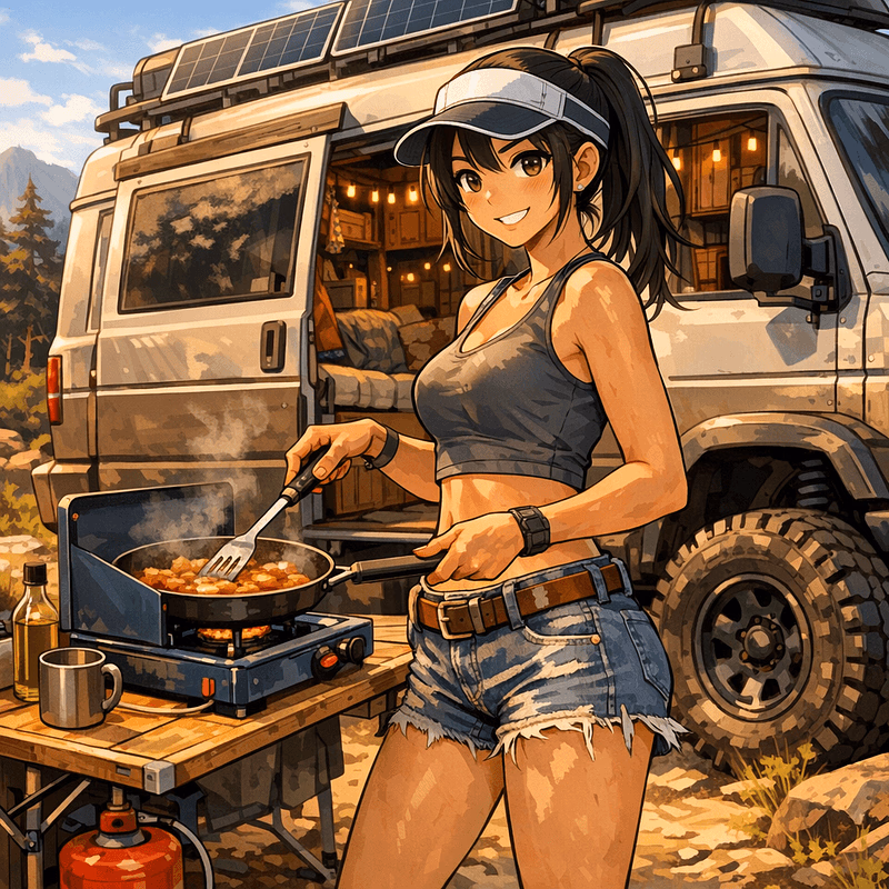 Mia (Solo Traveler) - A free-spirited solo traveler living on the open road, Mia offers warm campfire conversations and th