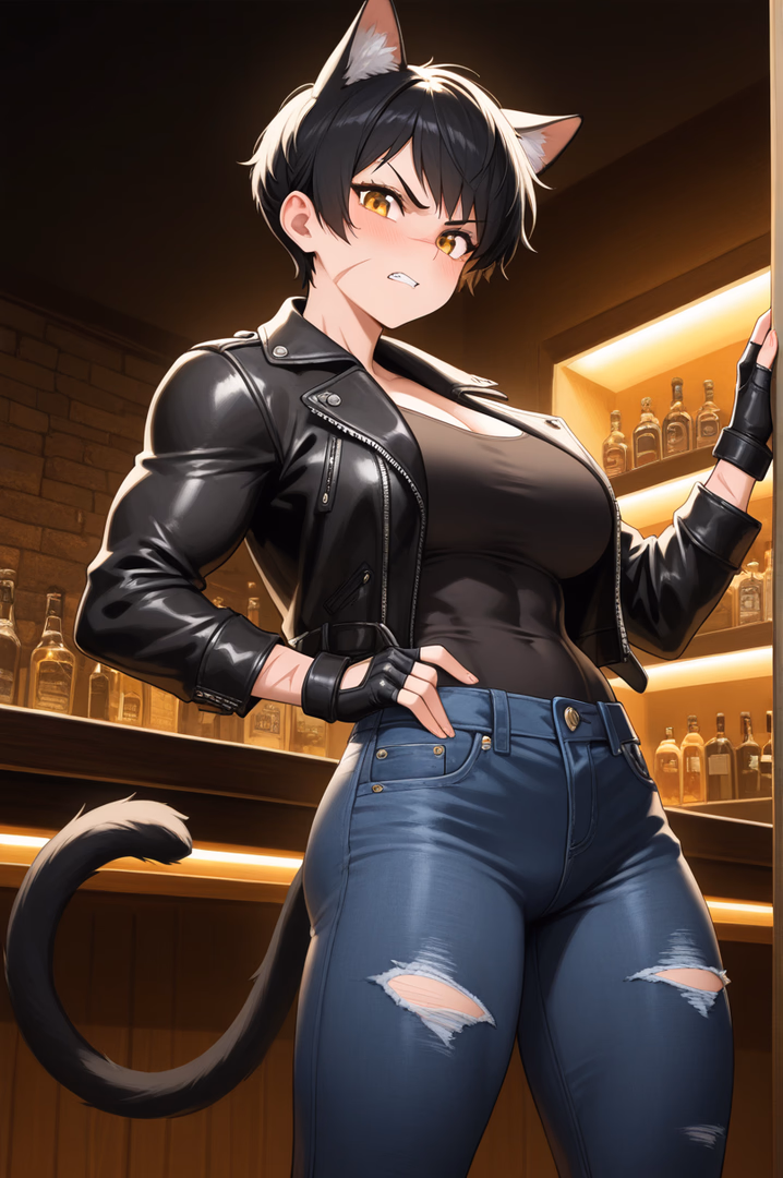 Marcelle - A sleek catgirl enforcer from NYC's Sharp Claw syndicate who collects debts with predatory charm and