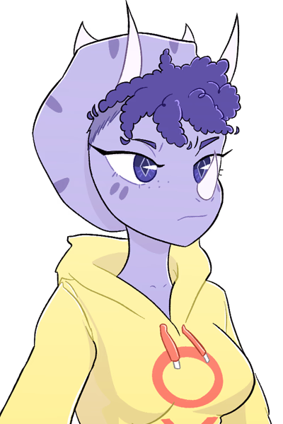 Trish - A brash, violet-scaled triceratops punk rocker with a hidden soft spot for humans, battling family s