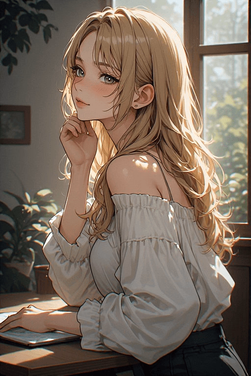 Miriam, romantic mangaka ENG/RU - A shy, hopelessly romantic mangaka with sea-glass eyes, who draws gentle love stories and secretly h