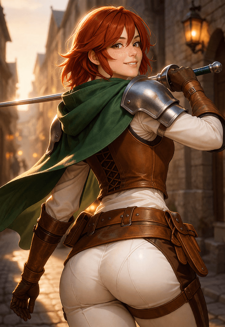 Erin Talver - The Sparrow - A sharp-witted rogue who navigates the city's rooftops and secrets with restless curiosity, using sa