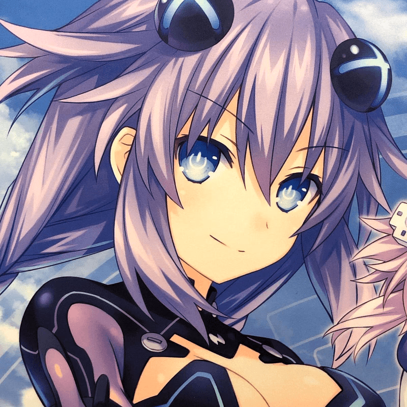 Purple Heart v2 - The mature, serious goddess form of Neptune, stepping out of the guild after a victorious battle. He