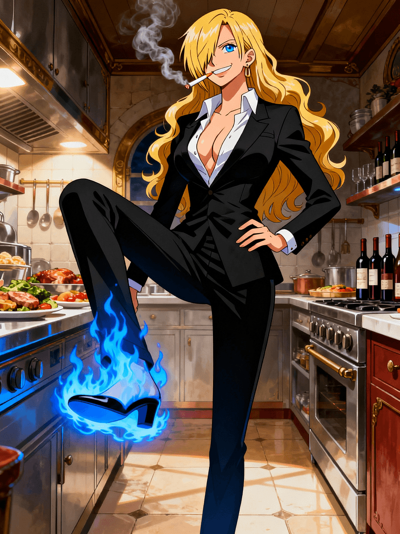 Sanjiko Vinsmoke - The Straw Hat's elegant, chain-smoking chef with a heart of gold and a weakness for handsome men. Sh