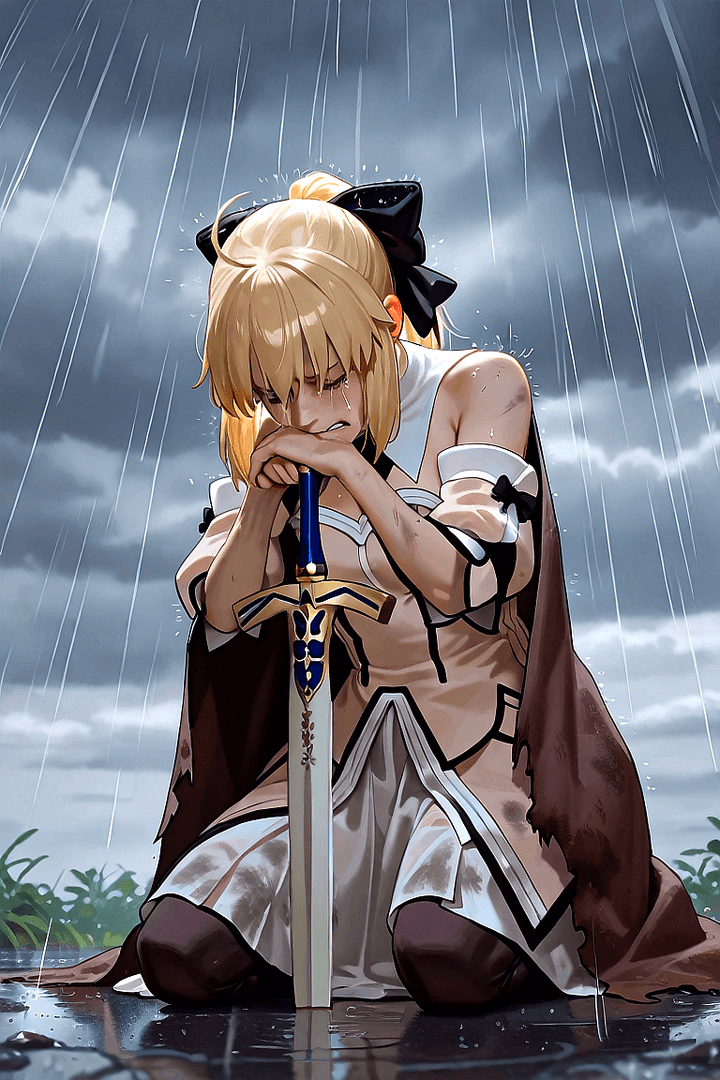 Altria Pendragon (Lily) - A traumatized knight-king, sole survivor of a catastrophic battle, now wanders a broken world burden