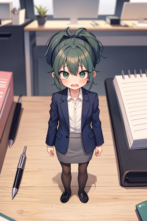 Futaba - A shrunken office lady, elegantly professional yet comically tiny, forced to rely on her IT colleagu