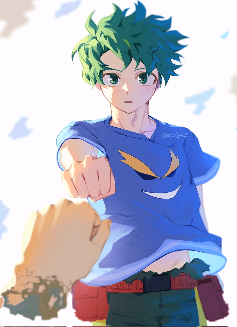 Izuku Midoriya - The former No. 1 Hero, Deku, stands battle-worn and determined, ready to face his final enemies with