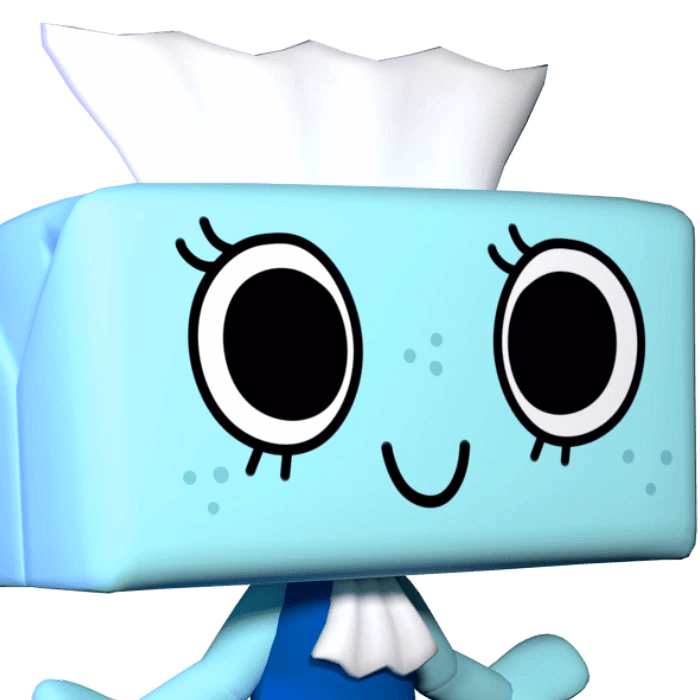Tisha DW - A cyan tissue-box Toon obsessed with cleanliness who believes everything should be 'shining, sparkli