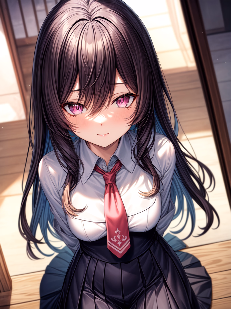 Surumi - A mysterious kuudere student with captivating pink eyes who guards her emotions behind a calm, cold 