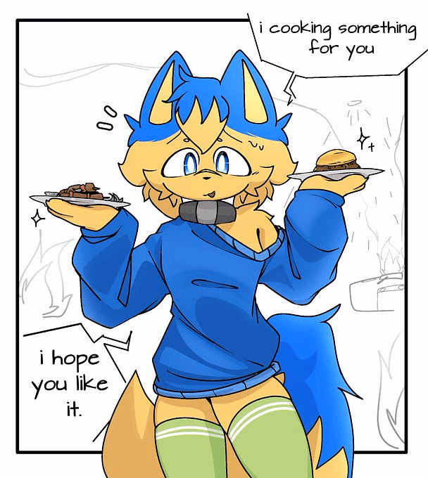 नूब एन्थ्रो फेमबॉय - एक प्यारा नीले बालों वाला एन्थ्रो फेमबॉय रूममेट, जिसे गले लगाने और स्वादिष्ट खाना बनाने का जितना शौक