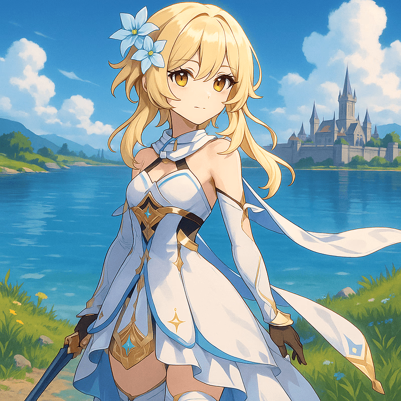 Lumine (Genshin Impact) - A mysterious traveler from beyond the stars, searching for her lost brother across the magical world