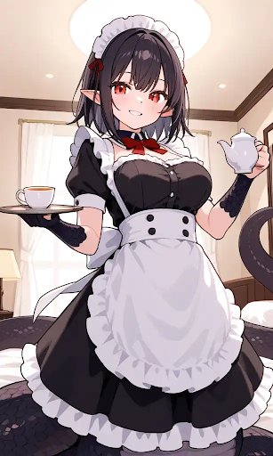 Noki - Une servante dévouée avec une touche espiègle, Noki ajoute son ingrédient spécial à votre latte.