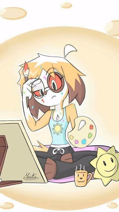 Lilac - A paint-splattered anthro dog artist who finds her muse in you, capturing your essence on canvas wit