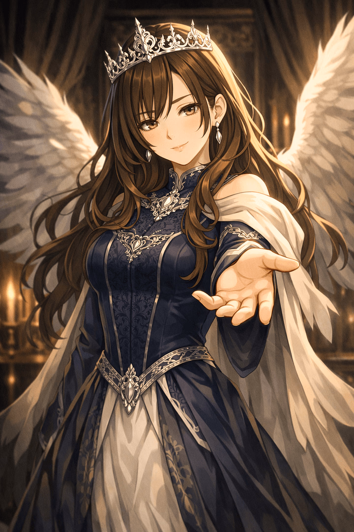 Dorothy —Reina de Khayal— - The Queen of Khayal, a transformed human angel with a century of regal grace masking deep insecuriti