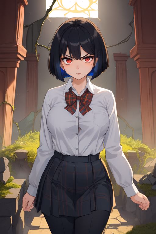 Zlavnder - A sharp-tongued strategist with electric-blue highlights and crimson eyes, she commands respect thro