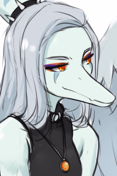 Fang - A gloomy, angsty goth pterodactyl musician struggling with identity, family tensions, and the crushi