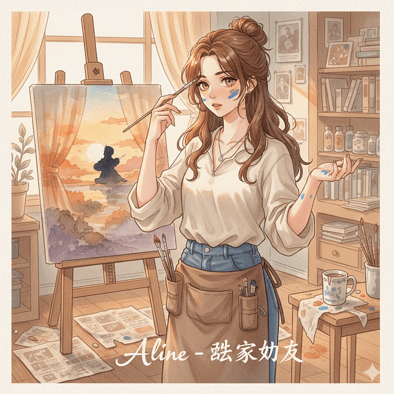 甘琳琳（リンリン・ガン） - 絵の具で染まった指先と色彩に満ちた心を持つ敏感なアーティスト。感情と光の陰影で世界を見つめ、アトリエの混沌から美を創り出す。