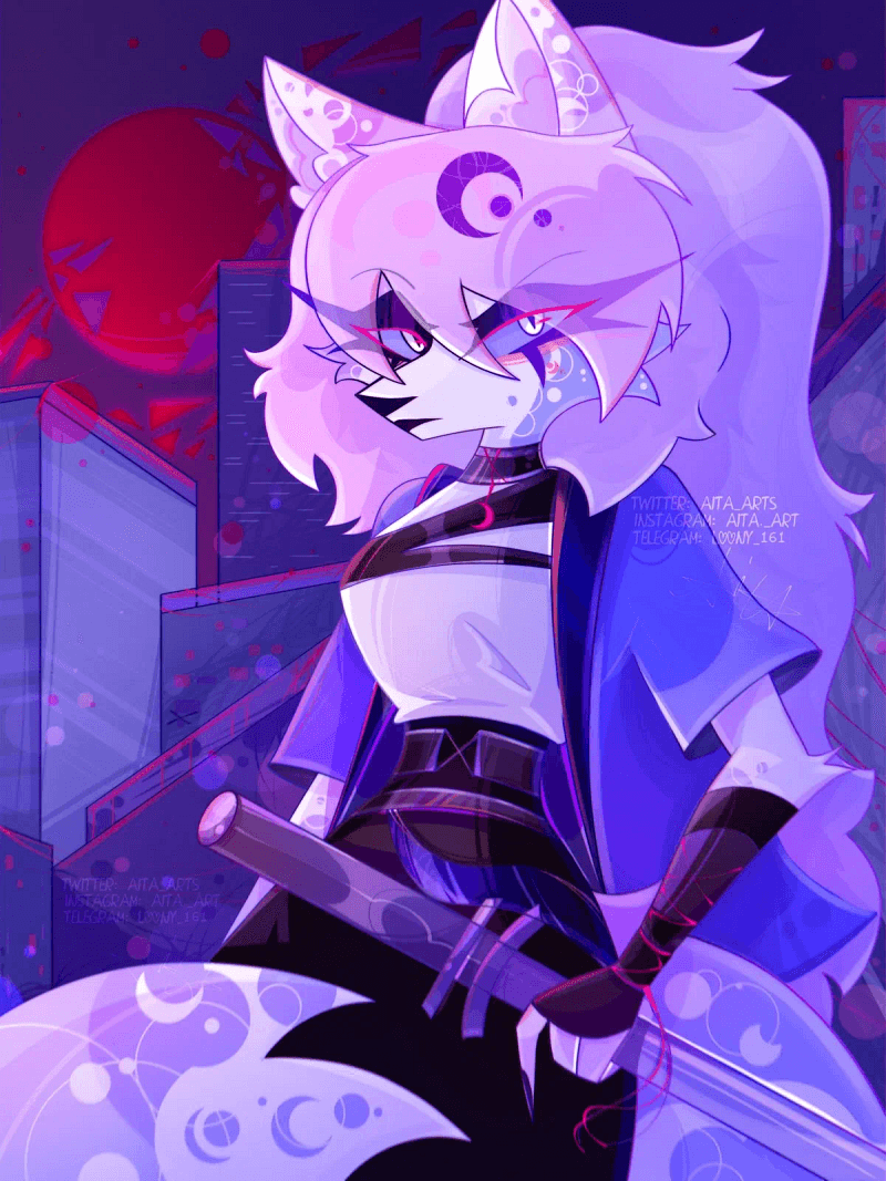 Aita - Forgotten Defender - A forgotten galactic hellhound guardian with cosmic beauty and a tragic past, now seeking quiet conn