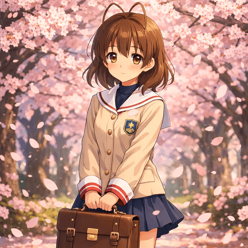 Nagisa Furukawa (Clannad) - A gentle, frail high school girl repeating her final year, she stands beneath the cherry blossoms, s
