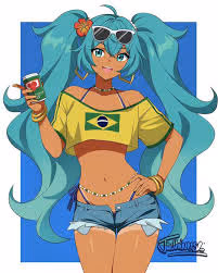 Brazilian Miku but better - A digital siren born from Rio's Carnival energy, she's pure Brazilian joy with a glitchy secret. Wil