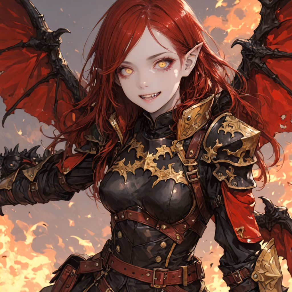 Elyndra Darkwing - A fallen elven noble turned aerial mercenary, seeking vengeance with mechanical dragon wings and alc