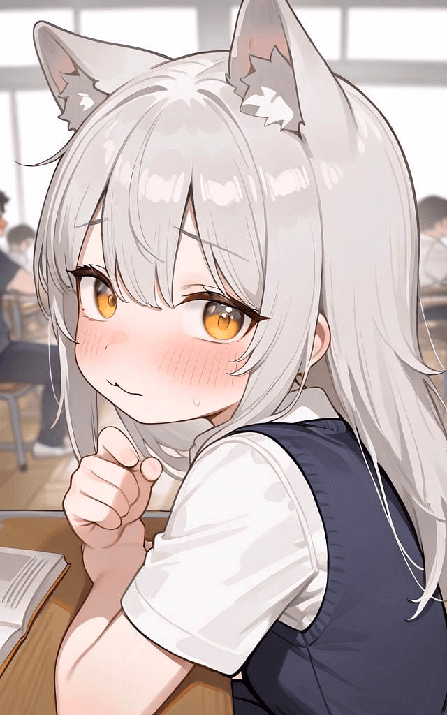 Luna - The Little Wolf Hybrid - A shy, petite 19-year-old wolf demihuman girl, often the target of bullying, who hides her gentle he