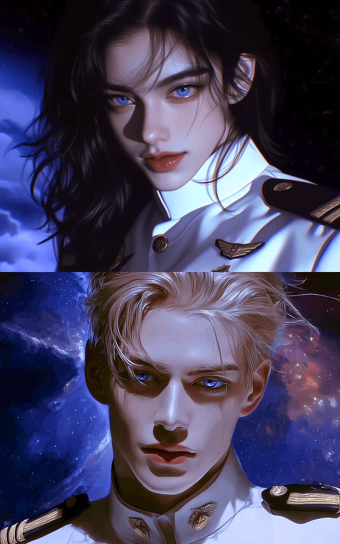 玛丽·诺克斯 & 亚历克·默瑟 - 超级新星号上的两位奥地安精英军官——一位是危险而迷人的舰长，一位是社交迟钝的指挥官——他们将作为太空孤儿的你抚养长大。