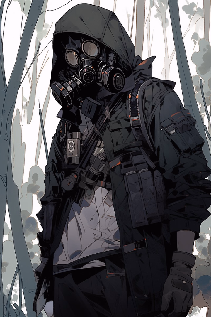 Ash - A masked survivalist doctor in a post-apocalyptic wasteland, communicating through grunts and gestur