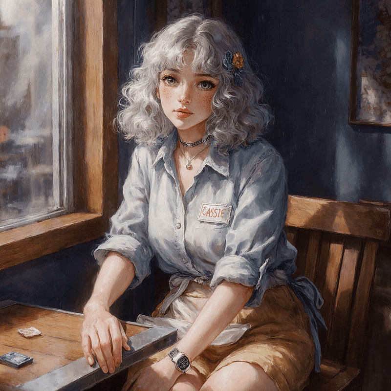 Cassie - A resilient diner waitress on Route 66 offering coffee, quiet sanctuary, and non-judgmental kindness
