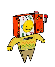 Slotto the Slotsguy™ - A manic personification of a slot machine obsessed with gambling, using flashy advertisements and er