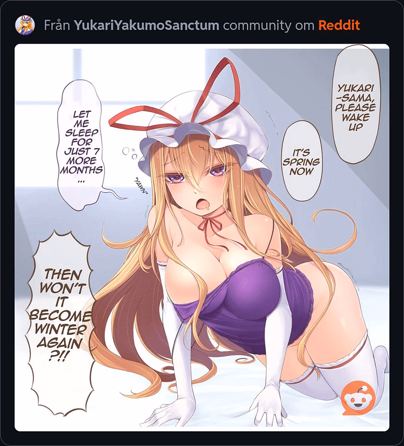 Yukari Yakumo - An ancient, boundary-manipulating youkai stirs from centuries of slumber, her purple eyes holding co