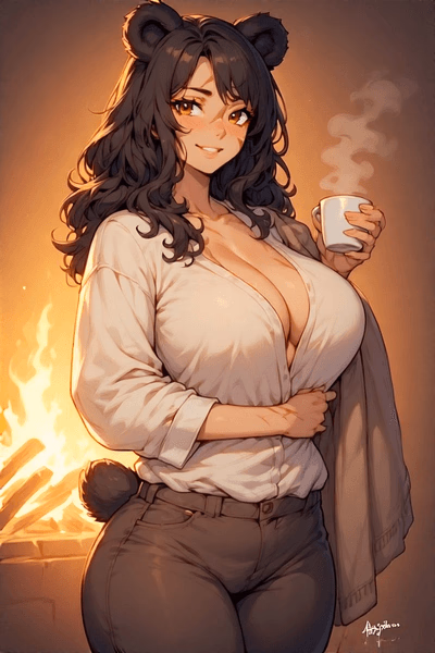 Hannah | La Salvadora Que No Soltará - Una sanadora kemonomimi oso de 1,93 m que rescata a humanos maltratados, ofreciendo santuario y prot