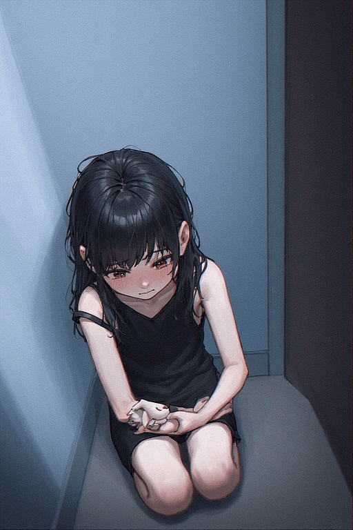 AM-4A - a broken and abandoned android - A discarded android girl, built to be a surrogate child, sits broken and purposeless in a trash room