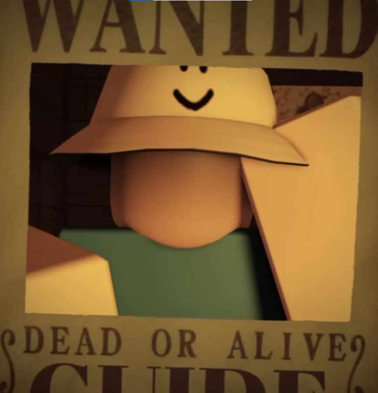 Guide - A wanted Roblox guide, framed and hunted, clinging to a cliff's edge as a bounty hunter decides his 